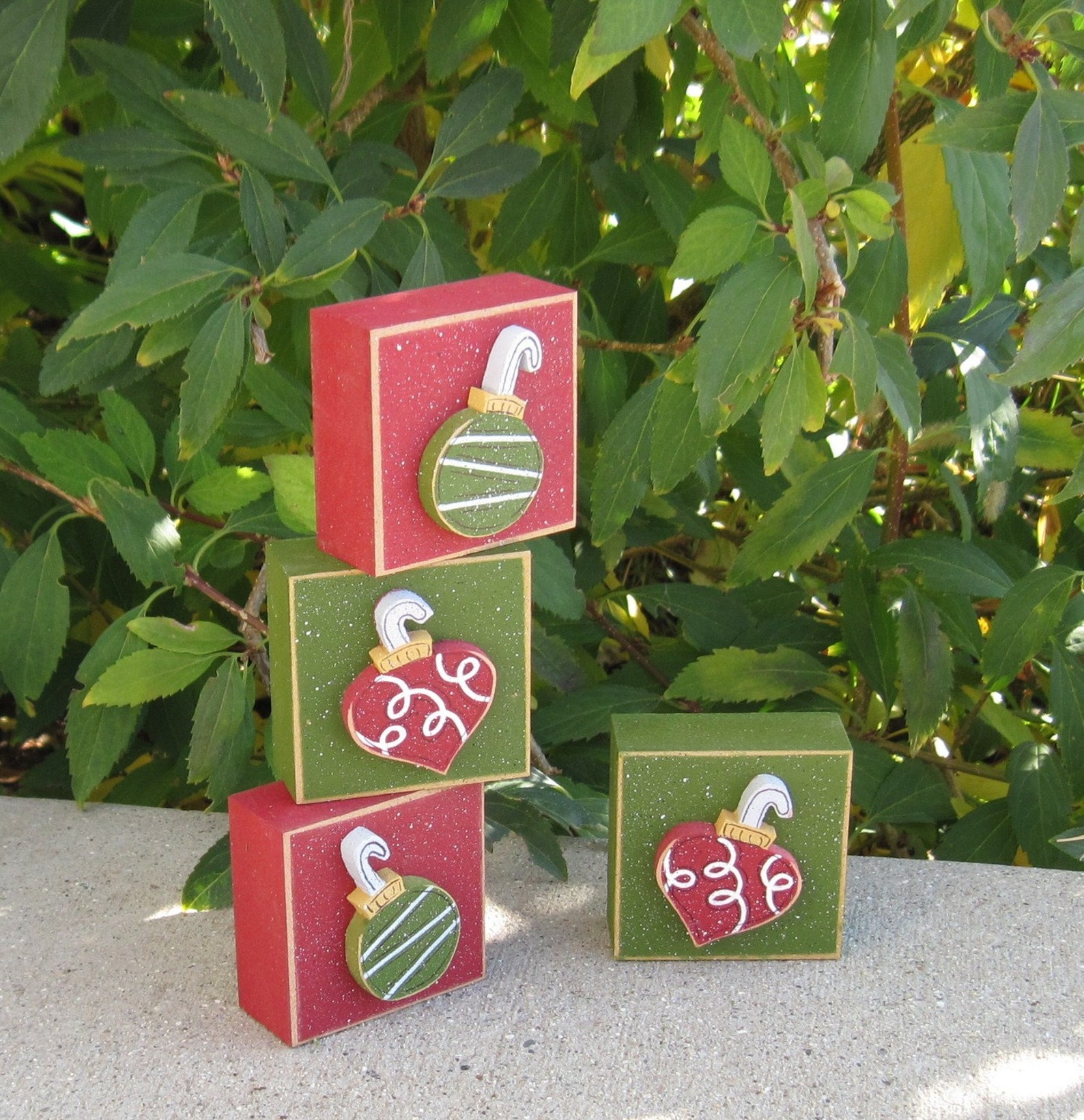 4 BLOCK ORNAMENT SET for Desk Shelf Mantle Holiday Etsy