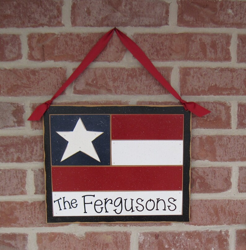 Large PERSONALIZED HANGING FLAG with ribbon for July 4th, wall, door hanger, and americana home decor image 2