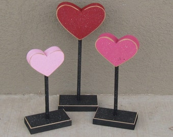 3 Tall Standing Heart Block Set for February, love, Valentines, shelf, desk, office and home decor