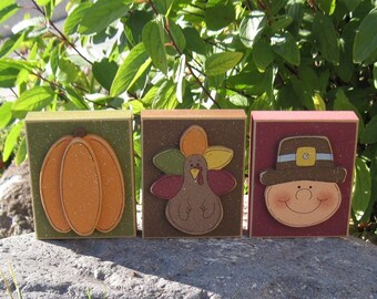 THANKSGIVING BLOCK SET for harvest, holiday, shelf, desk, table, office, mantle and home decor