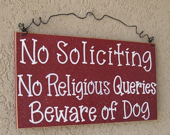 Free Shipping - No Soliciting, No Religious Queries, Beware of Dog sign (barn red) for home and office sign