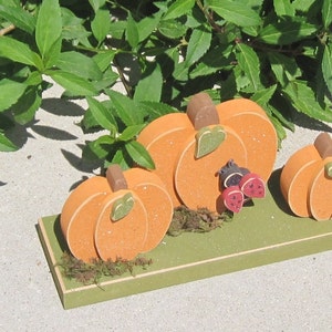TRIPLE PUMPKINS on a base with a ladybug for home decor, porch, Autumn and Fall decor image 3