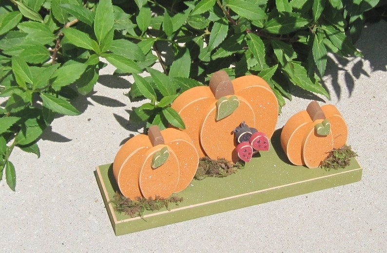 TRIPLE PUMPKINS on a base with a ladybug for home decor, porch, Autumn and Fall decor image 3