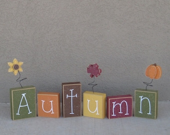 AUTUMN BLOCK SET for Fall, shelf, mantle,office, seasons, home, and holiday decor.