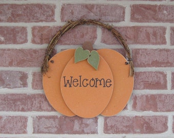 HANGING WELCOME PUMPKIN for Fall, Autumn, wall and door hanging decor