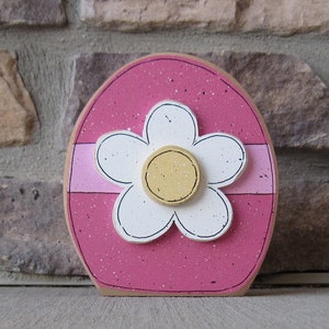 Hot Pink and Pink Egg shaped block with Daisy for Easter, shelf, desk, office and kitchen home decor