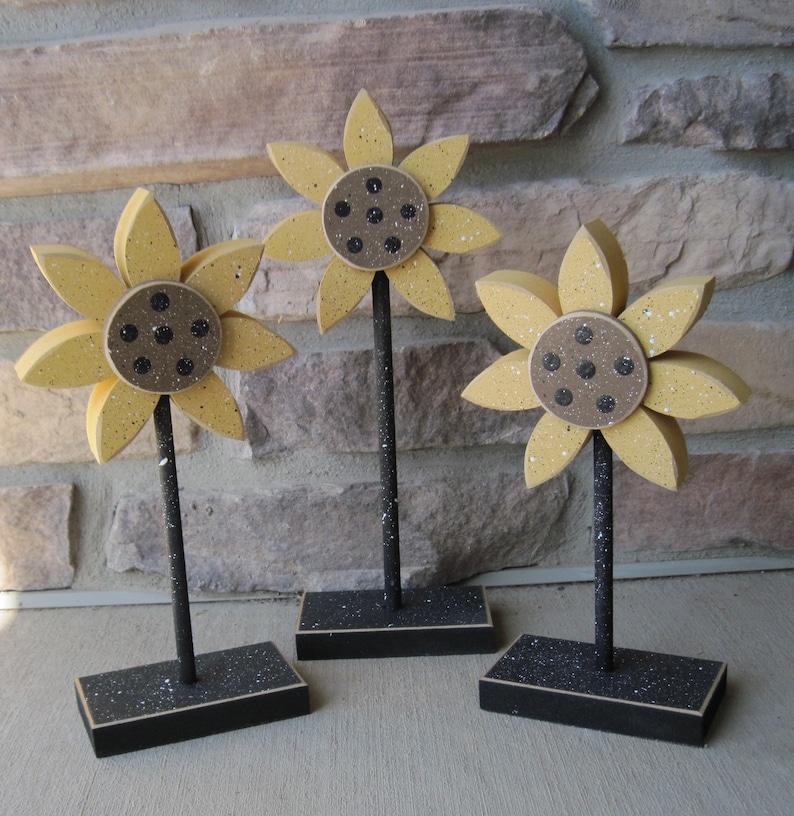 3 Tall Standing SUNFLOWER Block Set for Fall decor, Autumn decor, Sunflower decor shelf, desk, office and home decor image 3