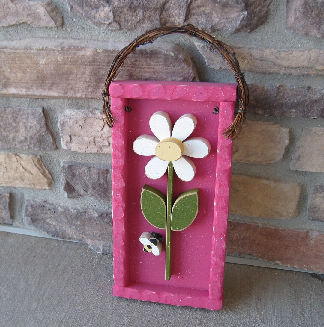 DAISY FRAME With Stem and Bee (hot Pink Frame With White Daisy) - Etsy