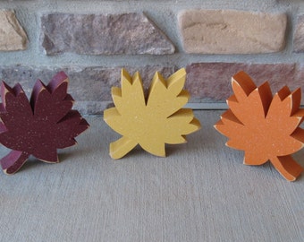Hand Crafted Fall Leaf Blocks, Autumn Decor, Set of 3