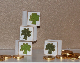Square BLOCKS With Four CLOVERS for St. Patricks day and home decor