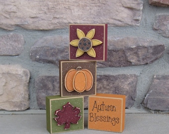 Autumn Blessings Wood Block Set, Fall Decor