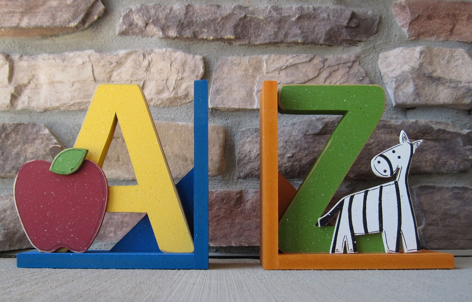 A to Z Bookends for Children Library Bookshelf Apple Zebra - Etsy