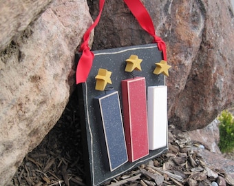 HANGING FIRECRACKERS with ribbon for July 4th, wall, door hanger, and americana home decor