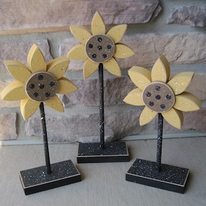 3 Tall Standing SUNFLOWER Block Set for Fall decor, Autumn decor, Sunflower decor shelf, desk, office and home decor image 1