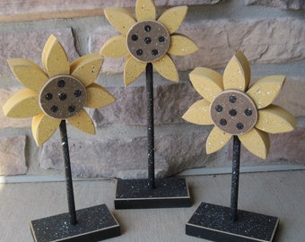 3 Tall Standing SUNFLOWER Block Set for  Fall decor, Autumn decor, Sunflower decor shelf, desk, office and home decor