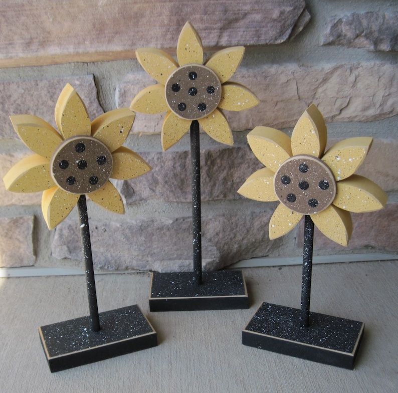 3 Tall Standing SUNFLOWER Block Set for Fall decor, Autumn decor, Sunflower decor shelf, desk, office and home decor image 1