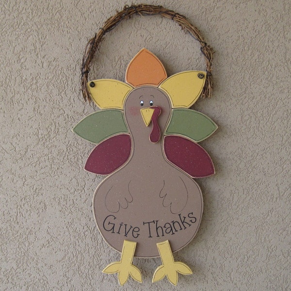 HANGING TURKEY with grapevine for wall, door, November, Thanksgiving and home decor