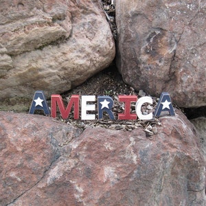 AMERICA BLOCKS for July 4th, shelf, desk and Americana home decor image 2