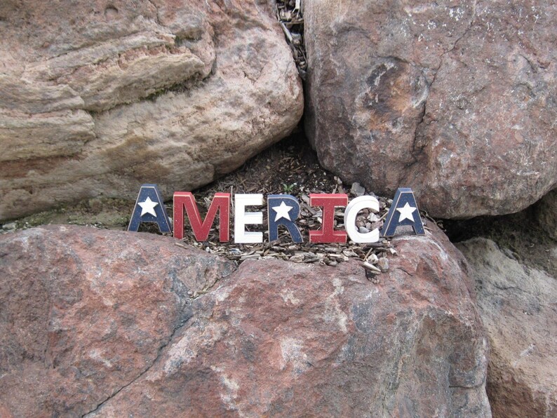 AMERICA BLOCKS for July 4th, shelf, desk and Americana home decor image 2