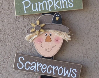 Fall Thoughts, Pumpkin, Scarecrow, Leaf, wall, door, office, and home decor