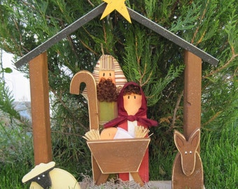 LARGE NATIVITY for Christmas, holiday, Noel, baby jesus, donkey and home decor