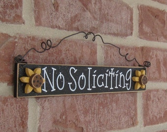 Free Shipping NO SOLICITING SIGN with 2 sunflowers (black) for home and office hanging sign