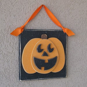 Hanging HALLOWEEN JACKOLANTERN PUMPKIN with ribbon for Halloween, wall, door hanger, and home decor image 1