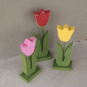 3 Tall Standing Tulip Block Set for Spring decor, Flower decor, Girl room decor, shelf, desk, office and home decor image 4