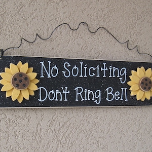 Free Shipping-  NO SOLICITING Don&#39;t Ring Bell with sunflowers sign (Black) for home and office hanging sign