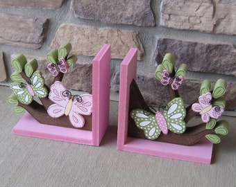 Butterflies and Branches bookends for children library, bookshelf