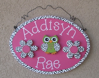 Custom Personalized Name or Word Oval Sign with bird, owl butterfly for children, home, desk, shelf, decor