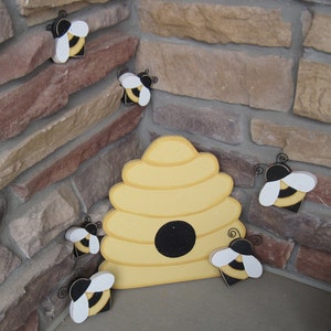 BEE HIVE and BEES for home decor, bee themed decor, and girl room decor image 2