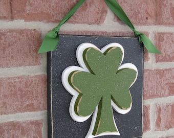 HANGING CLOVER or SHAMROCK with ribbon for St. Patricks Day, wall, door hanger, and  home decor