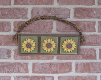 HANGING TRIPLE SUNFLOWER for wall, door hanging, Summer, Spring, Fall and home decor