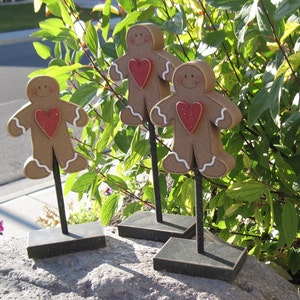 3 Tall STANDING GINGERBREAD MAN block set for Winter, Christmas, December, shelf, desk, office and home decor image 2