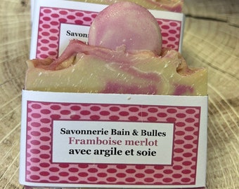 Savon avec argile et soie, Framboise Merlot, savon, fait main, silk soap, handmade