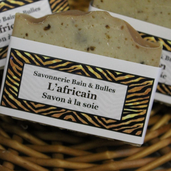Savon à la soie l'Africain, african black soap, karité, corps, cheveux, shampoo bar, shampoing en barre