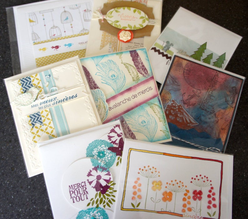 Cartes de souhait, artisanale, fait main, handmade card, blank, sans texte, merci, thank you, lot de 8 cartes image 9