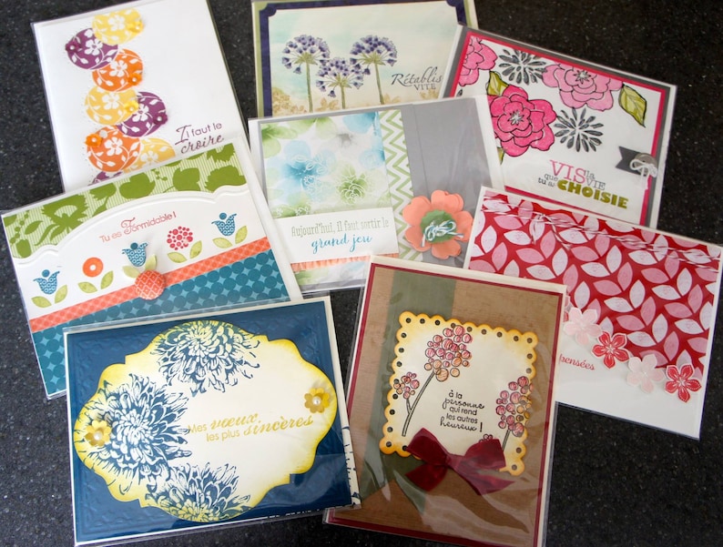 Cartes de souhait, artisanale, fait main, handmade card, blank, sans texte, merci, thank you, lot de 8 cartes image 10