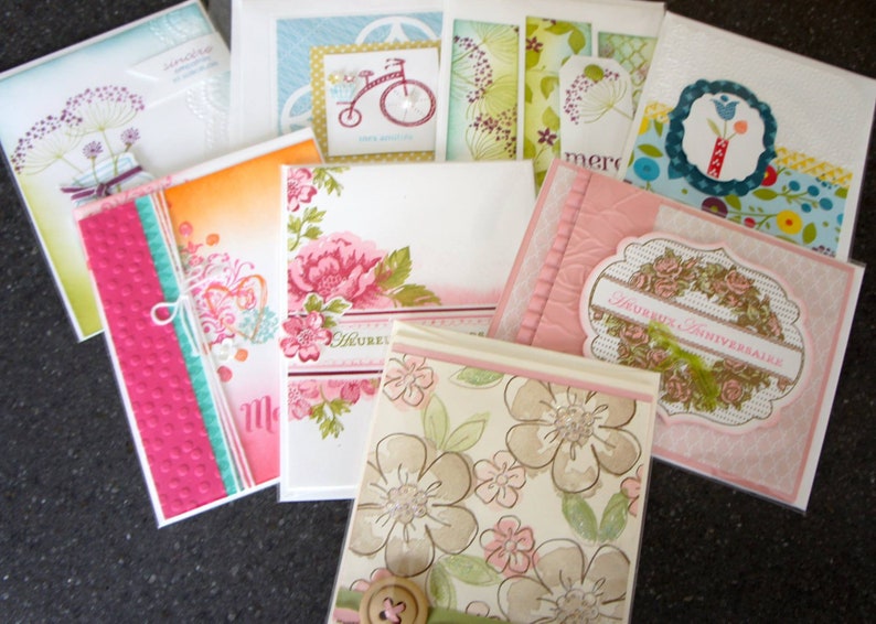 Cartes de souhait, artisanale, fait main, handmade card, blank, sans texte, merci, thank you, lot de 8 cartes image 2