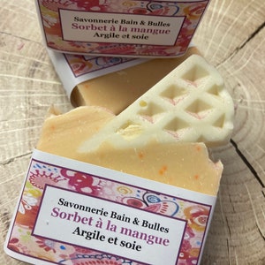 Savon avec argile et soie, sorbet mangue, pêche juteuse, juicy peach, mango, sorbet, estival, fruité, bonheur, soap, savon, love image 10