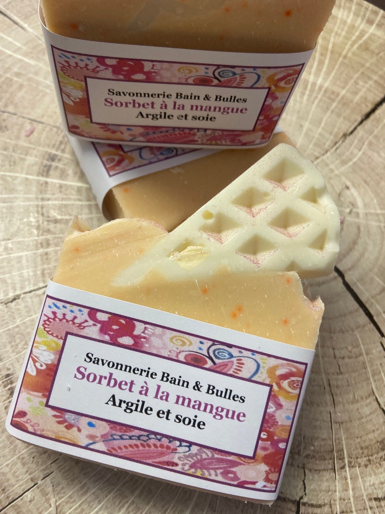 Savon avec argile et soie, sorbet mangue, pêche juteuse, juicy peach, mango, sorbet, estival, fruité, bonheur, soap, savon, love image 10