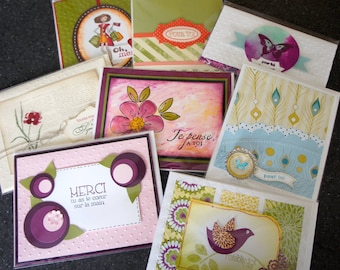 Cartes de souhait, artisanale, fait main, carte faite main, merci, merci, lot de 4 cartes