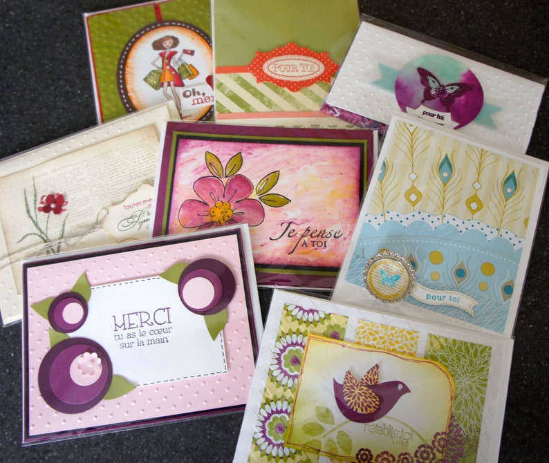 Cartes de souhait, artisanale, fait main, handmade card, blank, sans texte, merci, thank you, lot de 8 cartes image 3