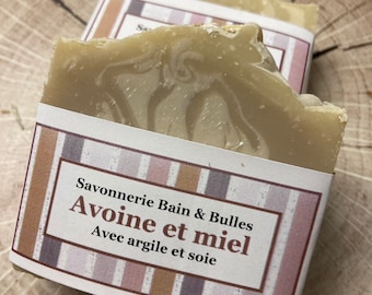 Savon à la soie Doux miel et avoine, amande grillée, savon fait main, naturel,  handmadesoap, natural