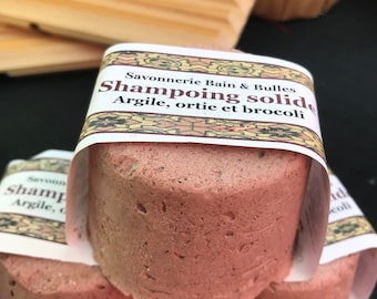 Shampoing solide fait main en barre : argile rose, brocoli, ortie
