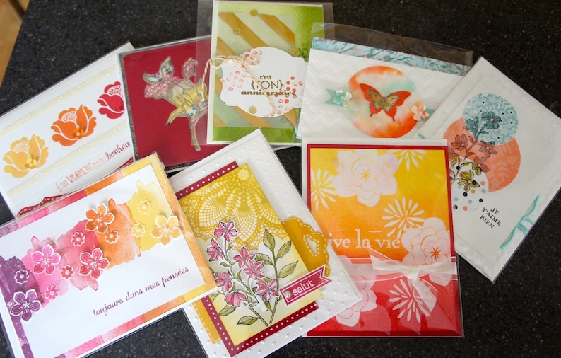 Cartes de souhait, artisanale, fait main, handmade card, blank, sans texte, merci, thank you, lot de 8 cartes image 1