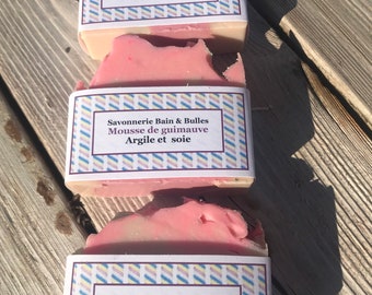 Savon avec argile et soie, Mousse de guimauve, savon, gâteau, cake, candy, bonbon sucré, fait main, silk soap, handmade