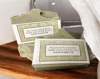 Savon sans parfum, argile verte, savon naturel, peau, sensible, green clay, savon doux, handade, natural, soie, silk