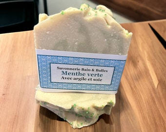 Savon Menthe  verte, argile, soie, spearmint,  handmade silk soap, fait main